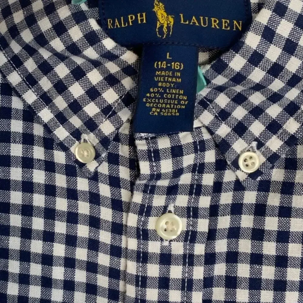 Ralph Lauren Boys Navy and white Gingham button down size large